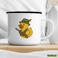 Emaille Tasse Quietscheente Jäger Comic Gummiente 300ml Vintage