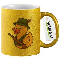 Glitzertasse Quietscheente Jäger Comic Gummiente 330ml