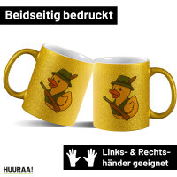 Glitzertasse Quietscheente Jäger Comic Gummiente 330ml