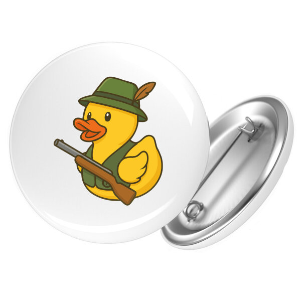 Button Quietscheente Jäger Comic Gummiente