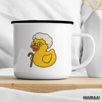 Emaille Tasse Quietscheente Rente Comic Gummiente 300ml Vintage