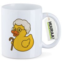 Kaffeetasse Quietscheente Rente Comic Gummiente 330ml