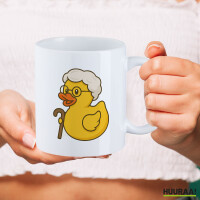 Kaffeetasse Quietscheente Rente Comic Gummiente 330ml