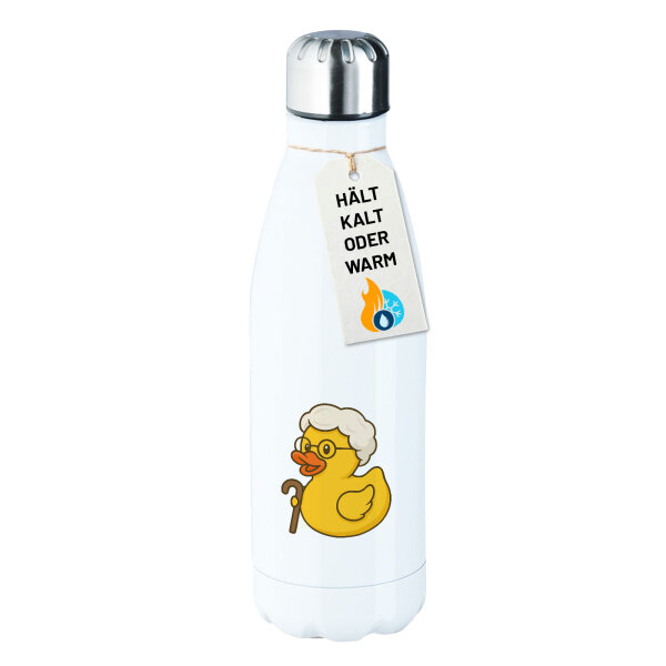 Trinkflasche Quietscheente Rente Comic Gummiente 500ml Edelstahl Wasserflasche