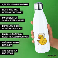 Trinkflasche Quietscheente Rente Comic Gummiente 500ml Edelstahl Wasserflasche