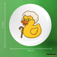 Button Quietscheente Rente Comic Gummiente