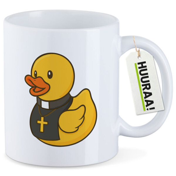 Kaffeetasse Quietscheente Pfarrer Comic Gummiente 330ml