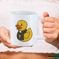 Kaffeetasse Quietscheente Pfarrer Comic Gummiente 330ml