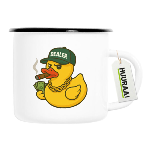 Emaille Tasse Quietscheente Dealer Gummiente Händler 300ml Vintage Emaille Becher