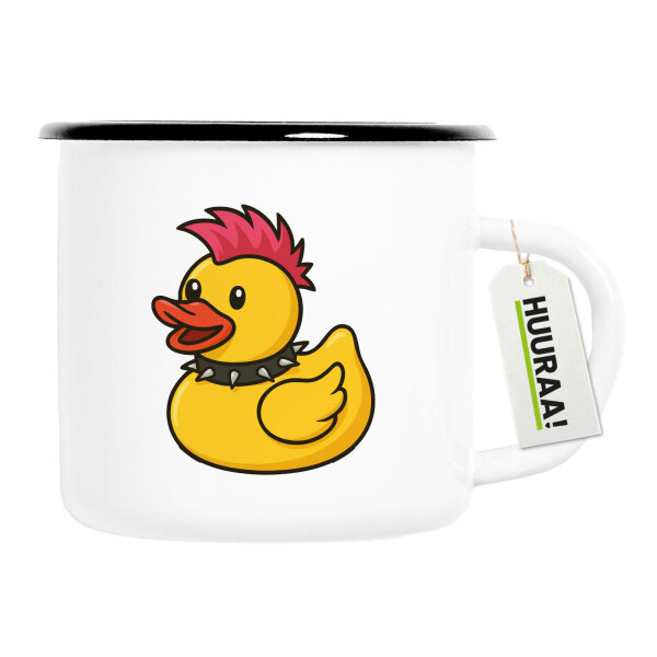 Emaille Tasse Quietscheente Punk Gummiente Punker 300ml Vintage