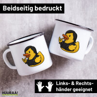 Emaille Tasse Quietscheente Rocker Gummiente Biker 300ml...