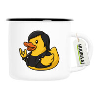 Emaille Tasse Quietscheente Rocker Gummiente Biker 300ml...