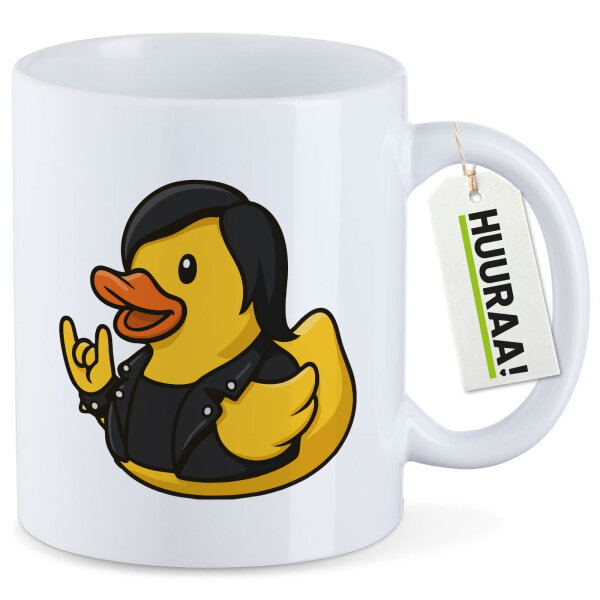 Kaffeetasse Quietscheente Rocker Gummiente Biker 330ml