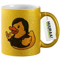 Glitzertasse Quietscheente Rocker Gummiente Biker 330ml