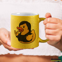 Glitzertasse Quietscheente Rocker Gummiente Biker 330ml