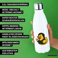 Trinkflasche Quietscheente Rocker Gummiente Biker 500ml Edelstahl Wasserflasche