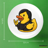 Button Quietscheente Rocker Gummiente Biker rund