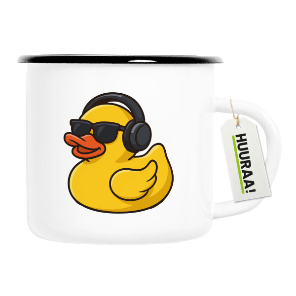 Emaille Tasse Quietscheente DJ Gummiente Club-DJ 300ml Vintage