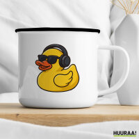 Emaille Tasse Quietscheente DJ Gummiente Club-DJ 300ml Vintage Emaille Becher