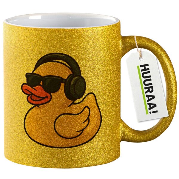 Glitzertasse Quietscheente DJ Gummiente Club-DJ 330ml