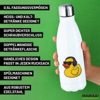 Trinkflasche Quietscheente DJ Gummiente Club-DJ 500ml Edelstahl Wasserflasche