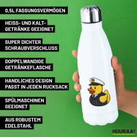 Edelstahl-Trinkflasche Quietscheente Kapitän Gummiente Seefahrer 500ml Wasserflasche