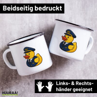 Emaille Tasse Quietscheente Pilot Gummiente Flugkapitän 300ml Vintage