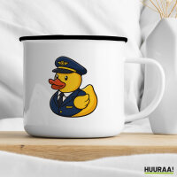 Emaille Tasse Quietscheente Pilot Gummiente Flugkapitän 300ml Vintage