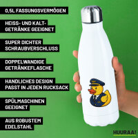 Edelstahl-Trinkflasche Quietscheente Pilot Gummiente Flugkapitän 500ml Wasserflasche