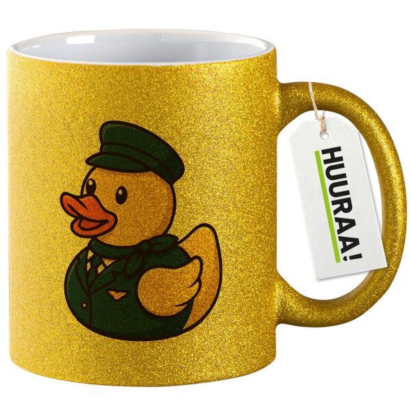 Glitzertasse Quietscheente Stewardess Gummiente Flugbegleiterin 330ml