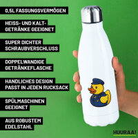 Edelstahl-Trinkflasche Quietscheente Stewardess Gummiente Flugbegleiterin 500ml Wasserflasche