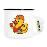 Emaille Tasse Quietscheente Maurer Gummiente Bauarbeiter 300ml Vintage