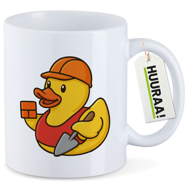 Kaffeetasse Quietscheente Maurer Gummiente Bauarbeiter 330ml