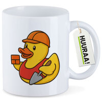 Kaffeetasse Quietscheente Maurer Gummiente Bauarbeiter 330ml