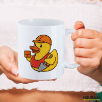 Kaffeetasse Quietscheente Maurer Gummiente Bauarbeiter 330ml