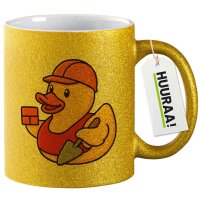 Glitzertasse Quietscheente Maurer Gummiente Bauarbeiter 330ml