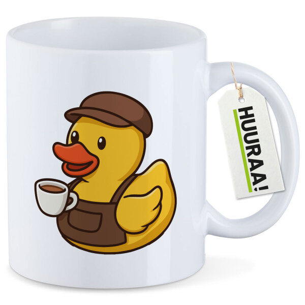 Kaffeetasse Quietscheente Barista Gummiente Barkeeper 330ml