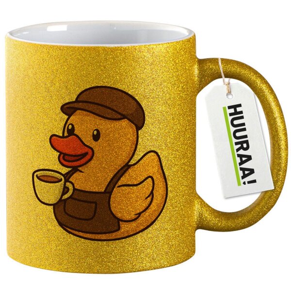 Glitzertasse Quietscheente Barista Gummiente Barkeeper 330ml