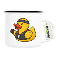 Emaille Tasse Quietscheente Fitness-Trainer Gummiente...