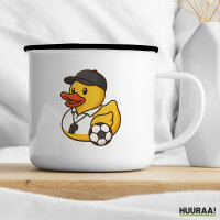 Emaille Tasse Quietscheente Fussball-Trainer Gummiente Coach 300ml Vintage Emaille Becher