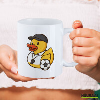 Kaffeetasse Quietscheente Fussball-Trainer Gummiente Coach 330ml