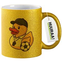 Glitzertasse Quietscheente Fussball-Trainer Gummiente 330ml