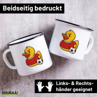 Emaille Tasse Quietscheente Fußballer Gummiente...