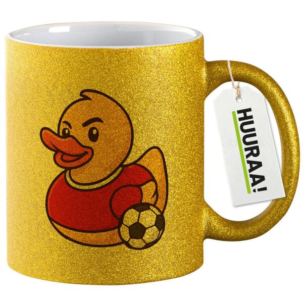 Glitzertasse Quietscheente Fußballer Gummiente Fussballspieler 330ml
