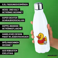 Trinkflasche Quietscheente Fußballer Gummiente Fussballspieler 500ml Edelstahl Wasserflasche