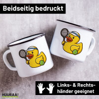 Emaille Tasse Quietscheente Tennis-Spieler Gummiente...