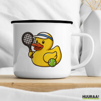 Emaille Tasse Quietscheente Tennis-Spieler Gummiente Tennissportler 300ml Vintage
