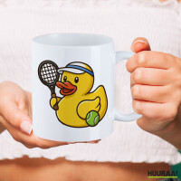 Kaffeetasse Quietscheente Tennis-Spieler Gummiente Tennissportler 330ml