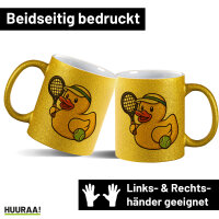 Glitzertasse Quietscheente Tennis-Spieler Gummiente...