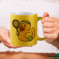 Glitzertasse Quietscheente Tennisspieler Gummiente 330ml